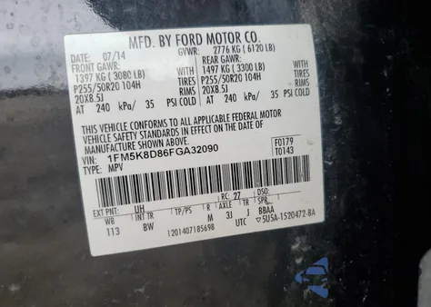 2015 Ford Explorer Xlt из США, поврежденный, VIN 1FM5K8D86FGA32090